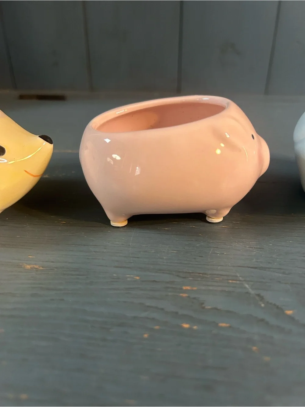 Pastel Animal Ceramic Mini Planter Set - Pink Pig, Yellow Hedgehog, & Blue Elep